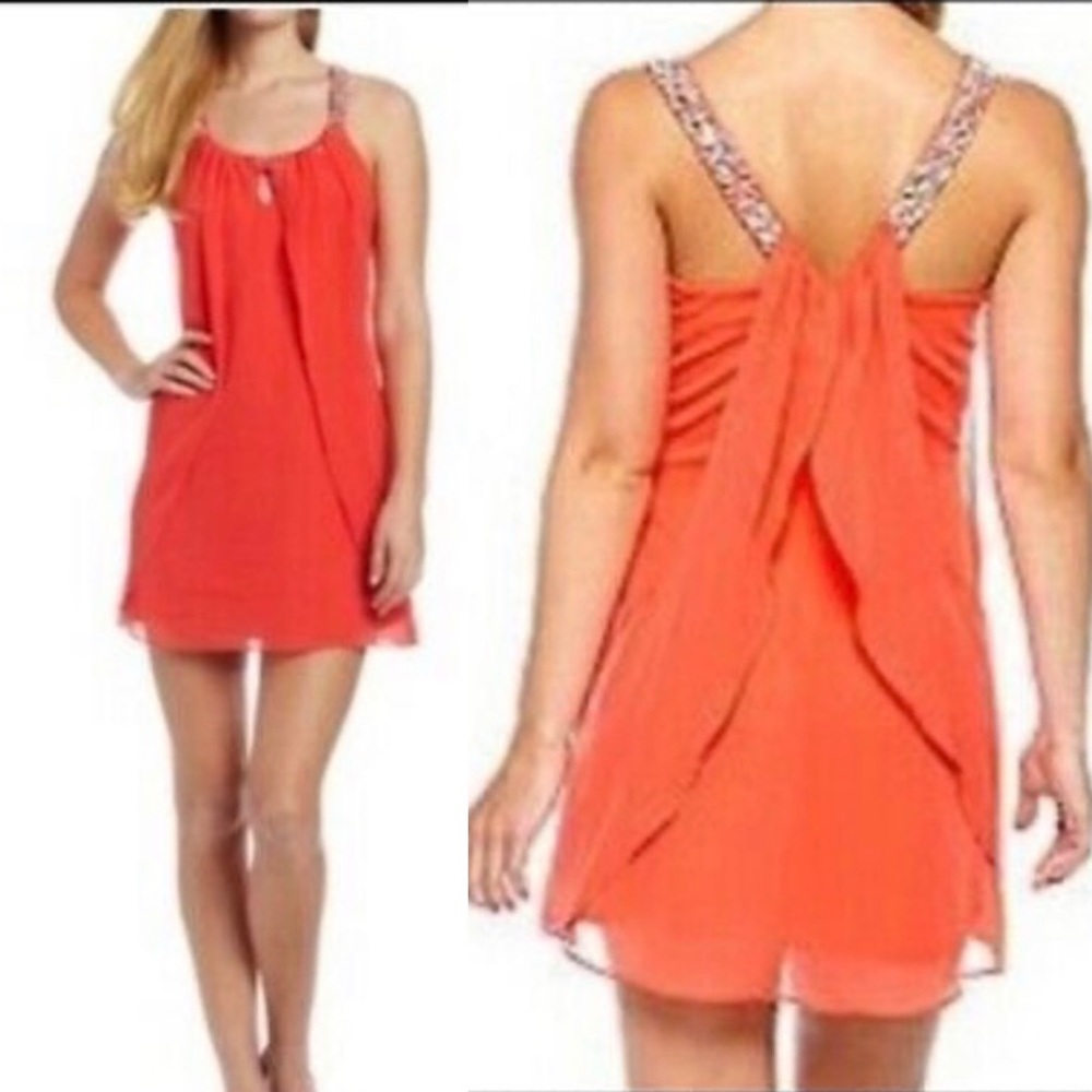 Hailey Logan by Adrianna Papell Jeweled Layered Mini Dress Orange Sz 7